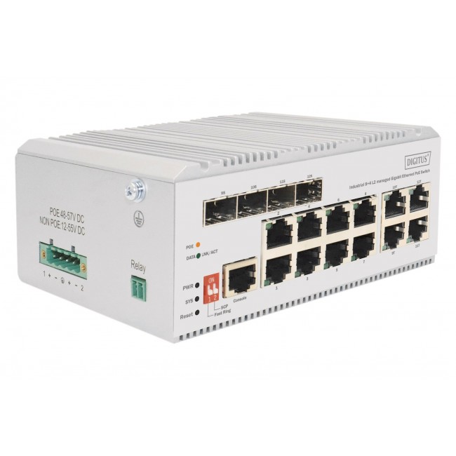 Digitus 8 port Gigabit Ethernet network PoE switch, industrial, L2 managed, 4 SFP uplink