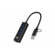 Conceptronic DONN07BA USB to Gigabit Network Adapter with 3-Port USB Hub, USB-A x 3, Wake-on-LAN, 2-in-1 USB-C USB-A Cable