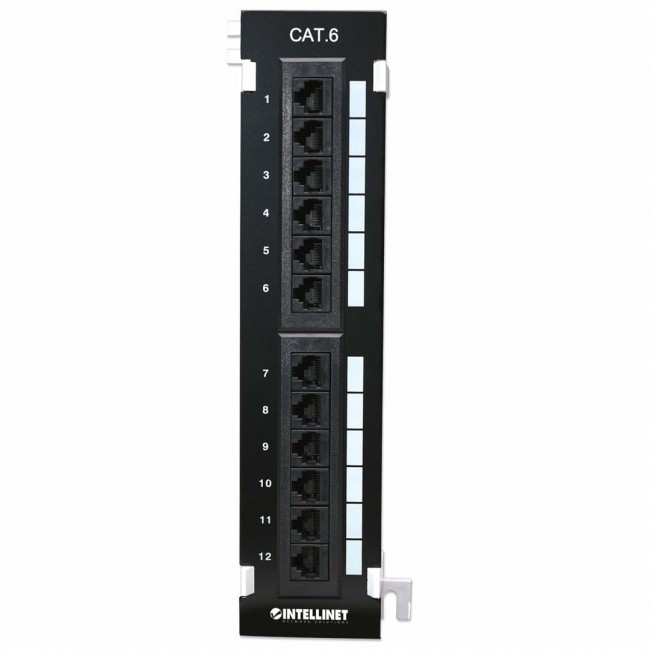 Intellinet Patch Panel, Cat6, Wall-mount, UTP, 12 Port, Black Intellinet Patch Panel, Cat6, Wall-mount, UTP, 12 Port, Black