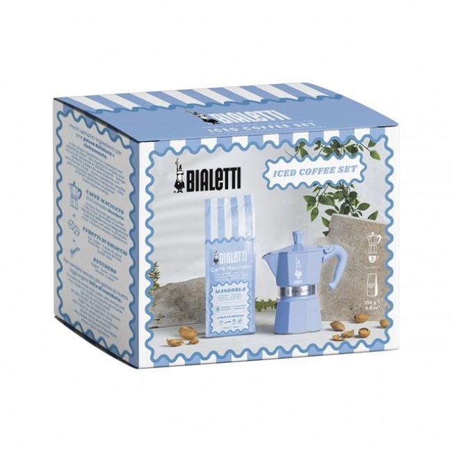 Bialetti Moka Express 3tz Coffee maker set + almond coffee 250 g Blue