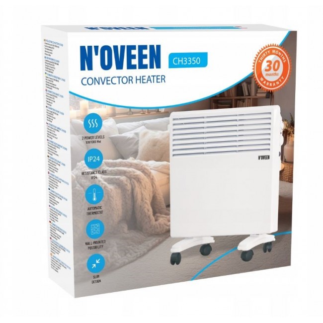 N'OVEEN 1000W electric portable wall-mounted convector heater with thermostat CH3350