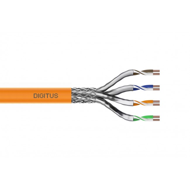 DIGITUS Cat.7 Installation Cable, S/FTP, B2ca, AWG 23/1, LSOH, 100m, orange