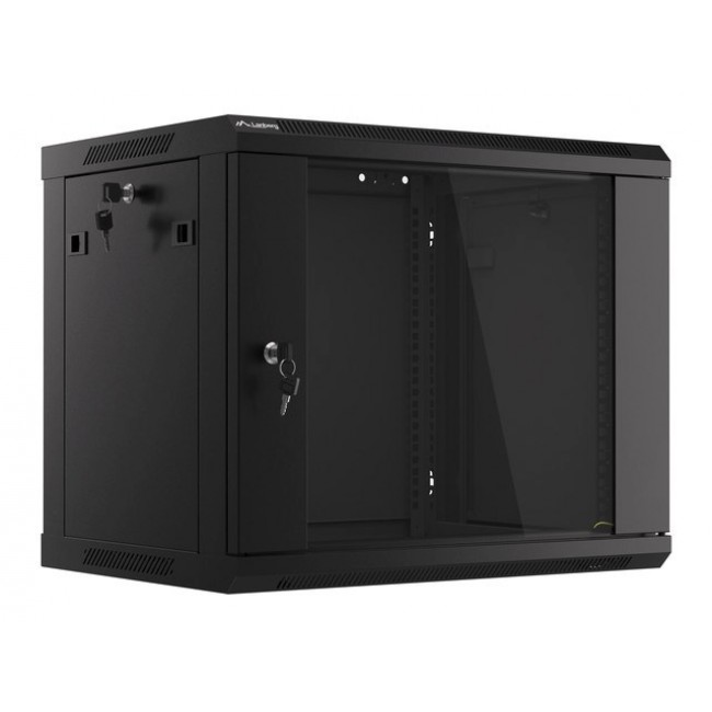 Lanberg 19'' wall-mounted installation cabinet 9U 600x450mm black (glass door)