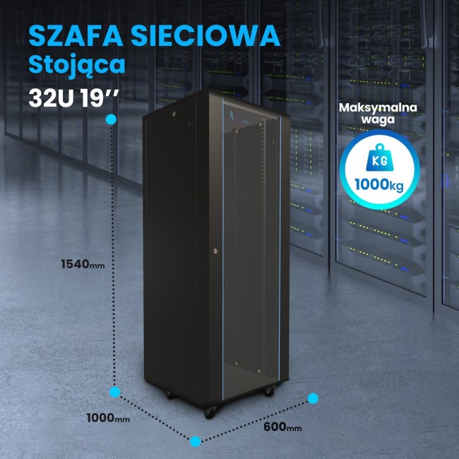 Extralink Rackmount cabinet 32U 600x1000 Black standing