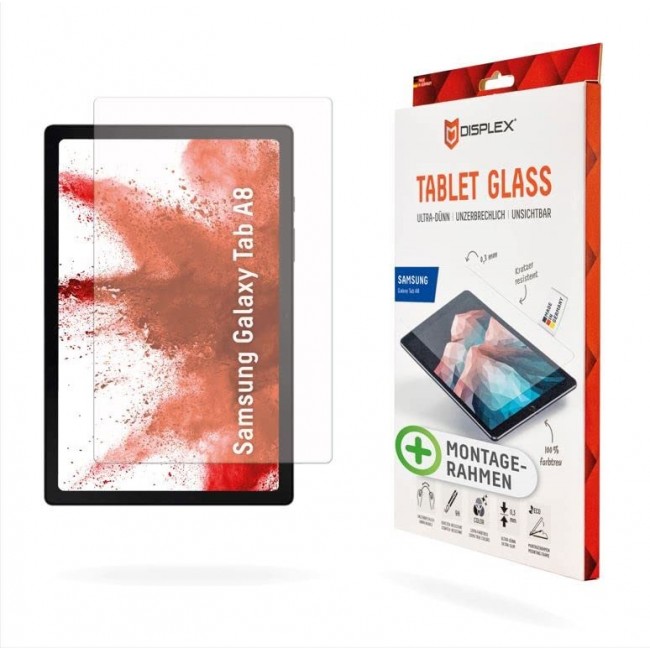 Displex Tablet Glass (9H) for Samsung Galaxy Tab A8, Eco Mounting Frame, unbreakable, ultra-slim, invisible