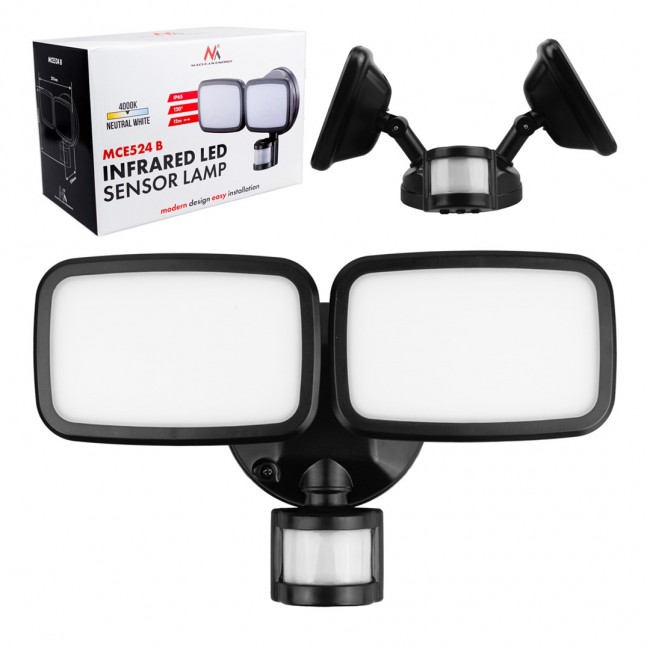 Maclean LED wall lamp, with PIR sensor, 20W, 1500lm, IP65, neutral white 4000K, black, MCE524 B Maclean LED wall lamp, with PIR sensor, 20W, 1500lm, IP65, neutral white 4000K, black, MCE524 B