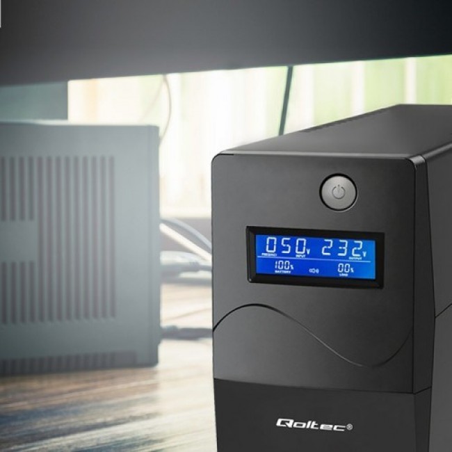 Qoltec Monolith uninterruptible power supply (UPS) Double-conversion (Online) 0.65 kVA 360 W 2 AC outlet(s)