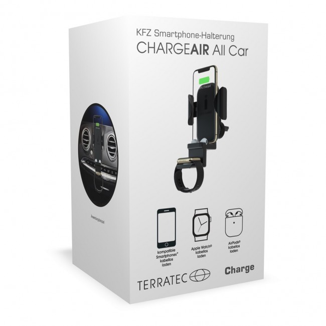 Terratec ChargeAir All Car Active holder Mobile phone/Smartphone, Smartwatch Black
