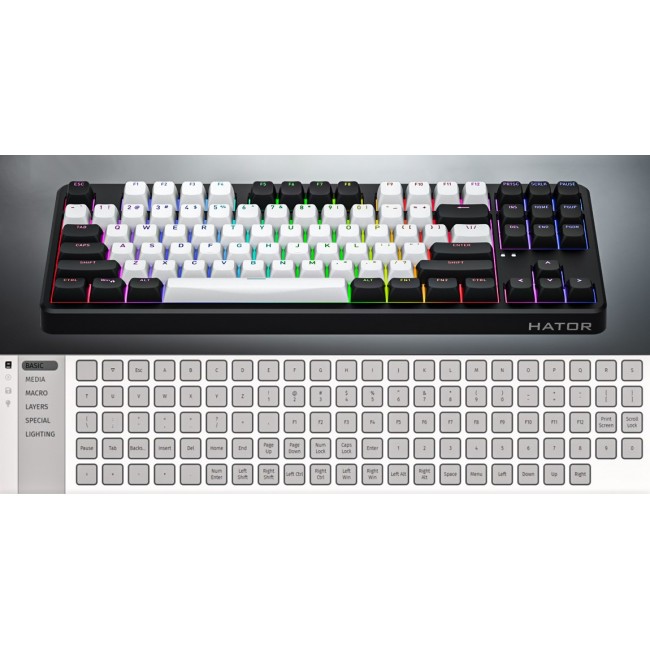 HATOR Rockfall 3 TKL Wireless, white, QMK/VIA, OMA profile white-black keycaps Keyboard - linear mechanical hotswap switches - US - ANSI Layout