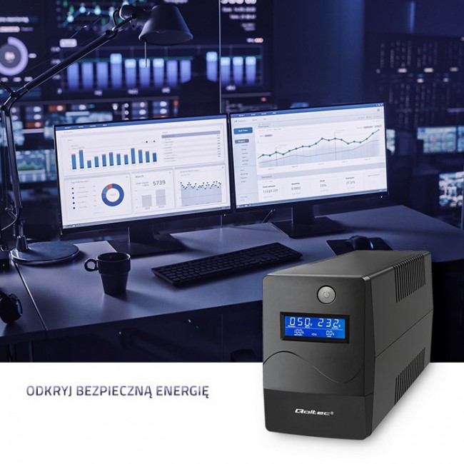 Qoltec 53977 Uninterruptible Power Supply | Monolith | 450VA | 240W | LCD | USB | RJ45