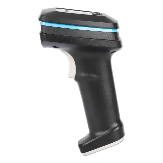 Manhattan Wireless 2D Handheld Barcode Scanner, 250mm Scan Depth, up to 80m effective range (line of sight), Max Ambient Light 100,000 lux (sunlight), Black, Charging cable (USB-A to USB-C into device) 1m included, Three Year Warranty