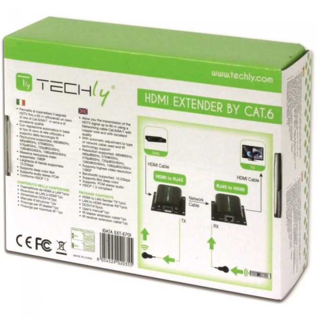 Techly Extender HDMI Full HD on cable Cat.5E / 6 / 6A / 7 max 60m Autoregulated IDATA EXT-E70I