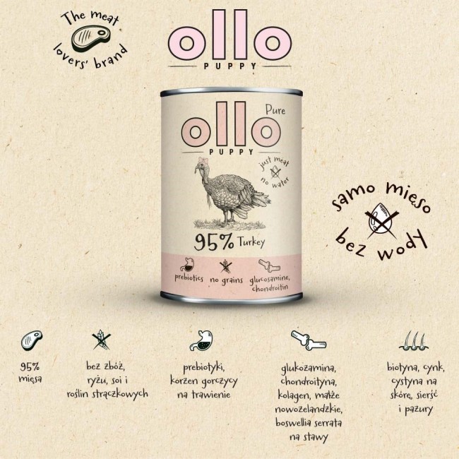 OLLO Puppy Pure Turkey - wet dog food - 850 g