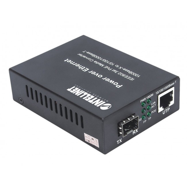 Intellinet Gigabit PoE+ Media Converter, 1 x 1000Base-T RJ45 Port to 1 x SFP Port, PoE+ Injector Intellinet Gigabit PoE+ Media Converter, 1 x 1000Base-T RJ45 Port to 1 x SFP Port, PoE+ Injector
