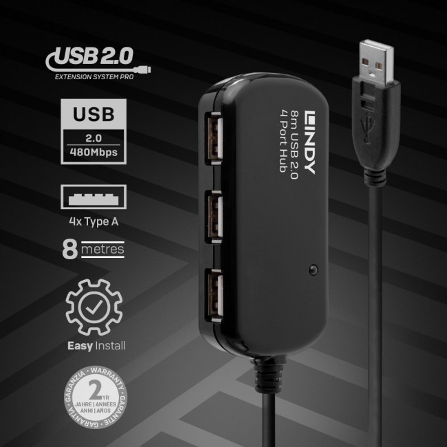 Lindy 8m USB 2.0 Active Extension Pro Hub Lindy 8m USB 2.0 Active Extension Pro Hub
