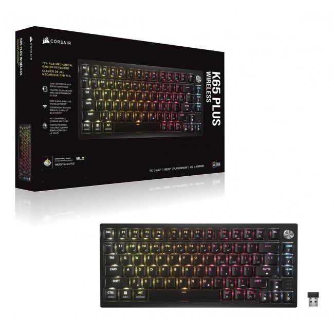 Corsair K65 PLUS keyboard Gaming USB + RF Wireless + Bluetooth QWERTZ German Black