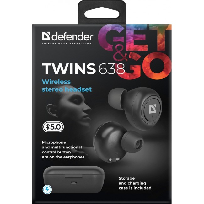 Defender Twins 638 Headset Wireless In-ear Calls/Music Bluetooth Black Defender Twins 638 Headset Wireless In-ear Calls/Music Bluetooth Black