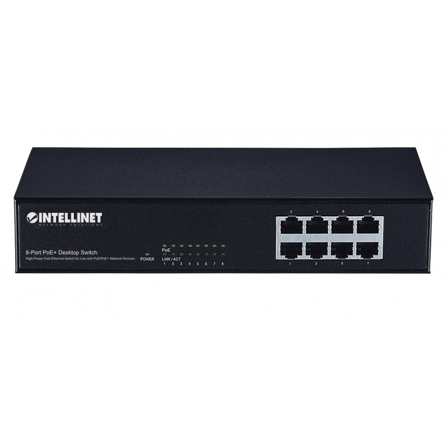 Intellinet 8-Port Fast Ethernet PoE+ Switch, 8 x PoE ports, IEEE 802.3at/af Power-over-Ethernet (PoE+/PoE), Endspan, Desktop, Box Intellinet 8-Port Fast Ethernet PoE+ Switch, 8 x PoE ports, IEEE 802.3at/af Power-over-Ethernet (PoE+/PoE), Endspan, Desktop, Box