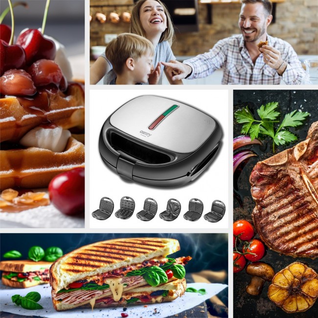 Camry | CR 3057 | Sandwich maker 6 in 1 | 1200 W | Number of plates 6 | Number of pastry | Diameter cm | Black/Silver