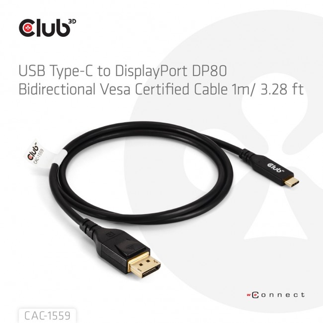Cable USB-C to DP 1M/M/M CAC-1559 Club3D Cable USB-C to DP 1M/M/M CAC-1559 Club3D