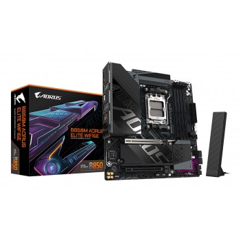 GIGABYTE B850M AORUS ELITE WIFI6E Motherboard - AMD Ryzen 9000 Series CPUs, 12+2+2 Phases Digital VRM, up to 8200MHz DDR5 (OC), 1xPCIe 5.0 + 1xPCIe 4.0 M.2, WIFI 6E, 2.5GbE LAN, USB 3.2 Gen 2