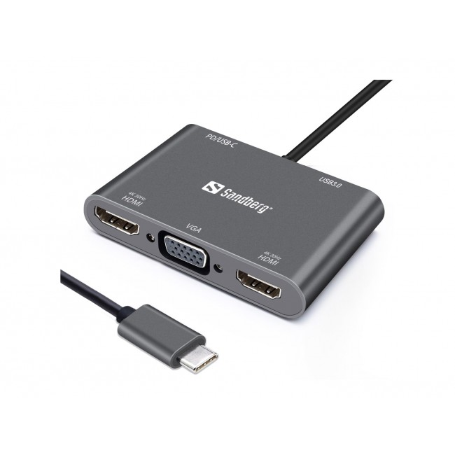 Sandberg USB-C Dock 2xHDMI+1xVGA+USB+PD Sandberg USB-C Dock 2xHDMI+1xVGA+USB+PD