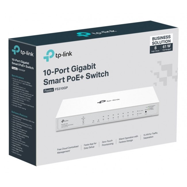 TP-Link FESTA FS310GP network switch Managed L2/L2+ Gigabit Ethernet (10/100/1000) Power over Ethernet (PoE) 1U White TP-Link FESTA FS310GP network switch Managed L2/L2+ Gigabit Ethernet (10/100/1000) Power over Ethernet (PoE) 1U White