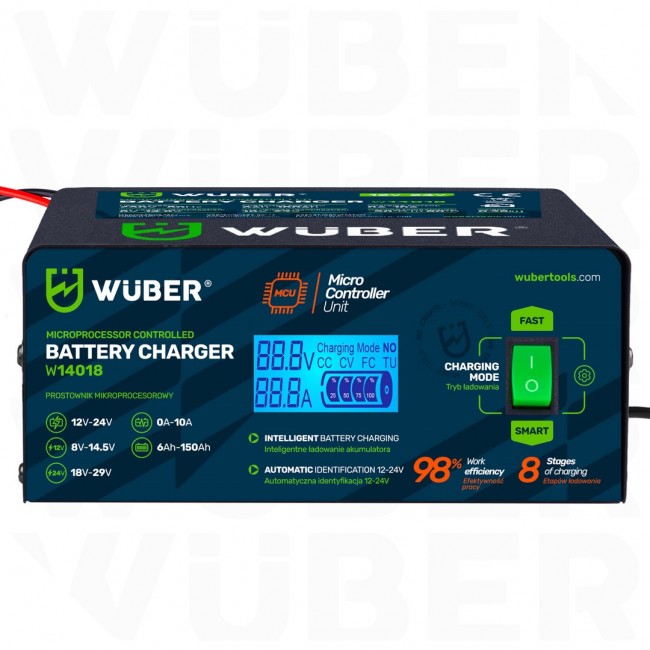 Microprocessor-controlled car battery charger 10 A 6 150 Ah 2 24 V W14018 WUBER