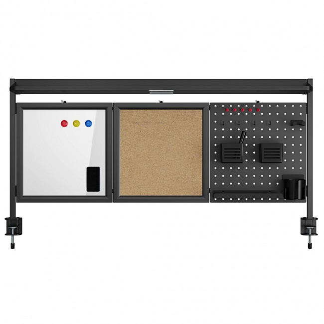 Ergo Office desk divider / organizer, max load 10kg, white and cork board, width 1250mm, black,ER-300 B Ergo Office desk divider / organizer, max load 10kg, white and cork board, width 1250mm, black,ER-300 B