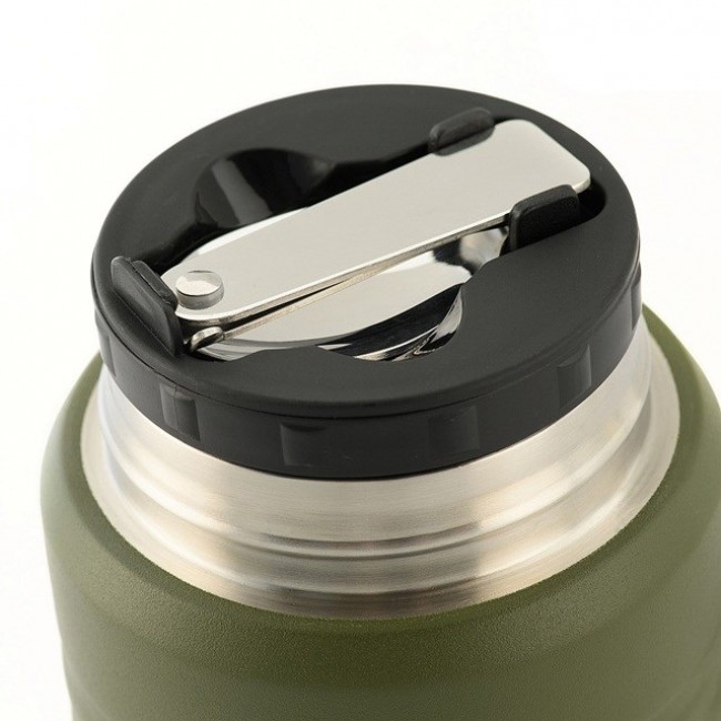 M-Tac UN-R02-750A Food thermos with foldable stainless steel spoon, 750 ml, olive green