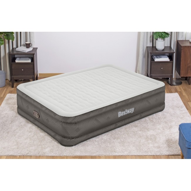 Bestway Fortech Air Mattress Queen with Built-in AC Pump and Antimicrobial Coating 2.03 m x 1.52 m x 46 cm