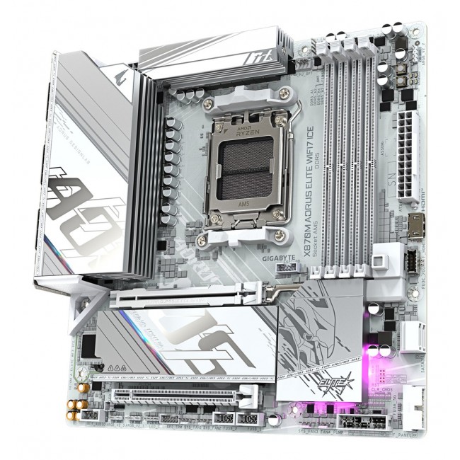 GIGABYTE X870M AORUS ELITE WIFI7 ICE Motherboard - Supports AMD Ryzen 9000 CPUs, 14+2+2 Phases Digital VRM, up to 8200Hz DDR5 (O.C), 1xPCIe 5.0 + 1xPCIe 4.0, Wi-Fi 7, 2.5 GbE LAN, USB 4