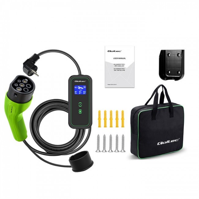 Qoltec Mobile EV Charger 2-in-1 Type2 | 3.5kW | 230V Qoltec Mobile EV Charger 2-in-1 Type2 | 3.5kW | 230V