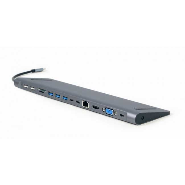 Gembird A-CM-COMBO9-01 USB Type-C 9-in-1 multi-port adapter (USB hub + HDMI + VGA + PD + card reader + LAN + 3.5 mm audio), space grey Gembird A-CM-COMBO9-01 USB Type-C 9-in-1 multi-port adapter (USB hub + HDMI + VGA + PD + card reader + LAN + 3.5 mm audio), space grey