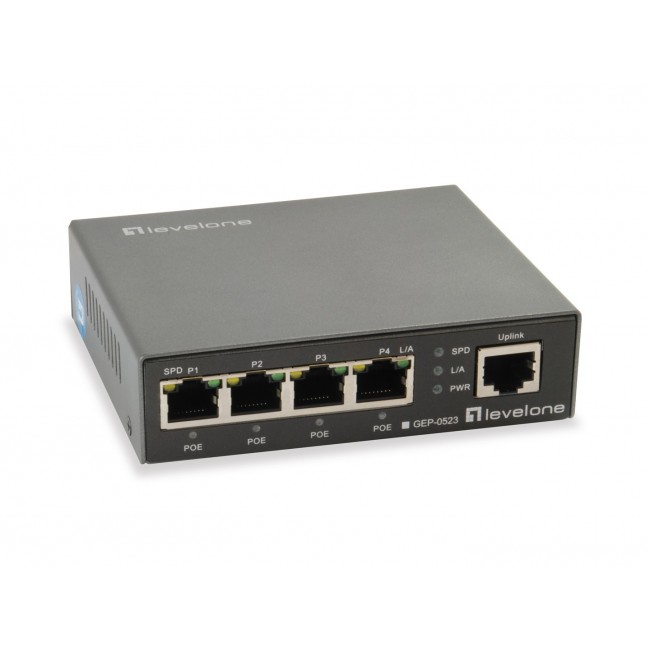 LevelOne 5-Port Gigabit PoE Switch, 802.3at/af PoE, 4 PoE Outputs, 60W LevelOne 5-Port Gigabit PoE Switch, 802.3at/af PoE, 4 PoE Outputs, 60W