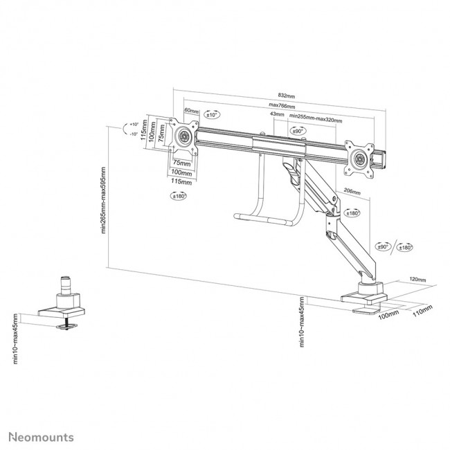 Neomounts NM-D775DXBLACK Monitor arm 10-32
