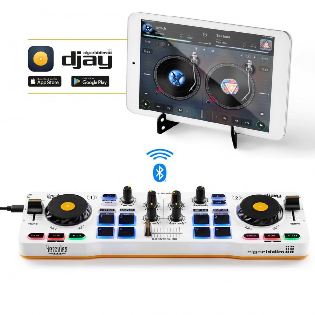 Hercules DJControl Control MIX Bluetooth Pour Smartphone et tablettes Android e 2 channels Black, White, Yellow