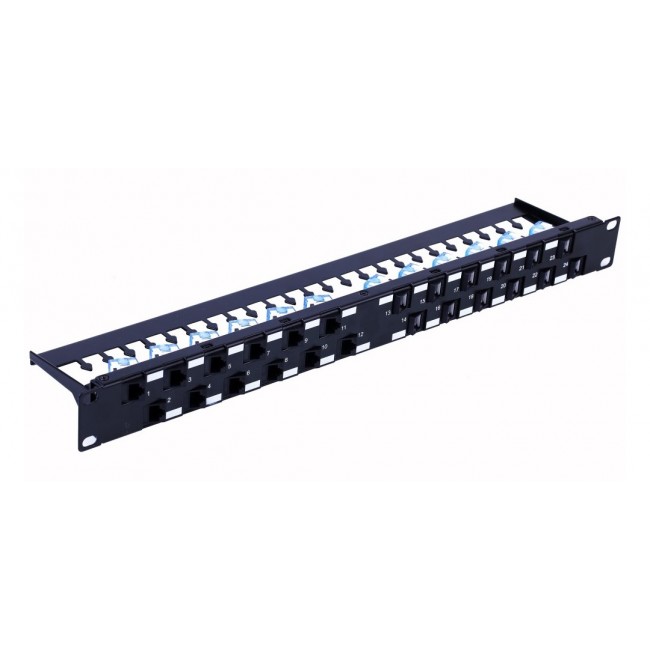 Techly UTP Patch Panel 24 Places RJ45 Cat.6A Inclined Output 1U Black Techly UTP Patch Panel 24 Places RJ45 Cat.6A Inclined Output 1U Black