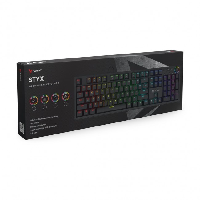 SAVIO STYX Mechanical Keyboard Outemu Brown, Hot Swap, RGB SAVIO STYX Mechanical Keyboard Outemu Brown, Hot Swap, RGB