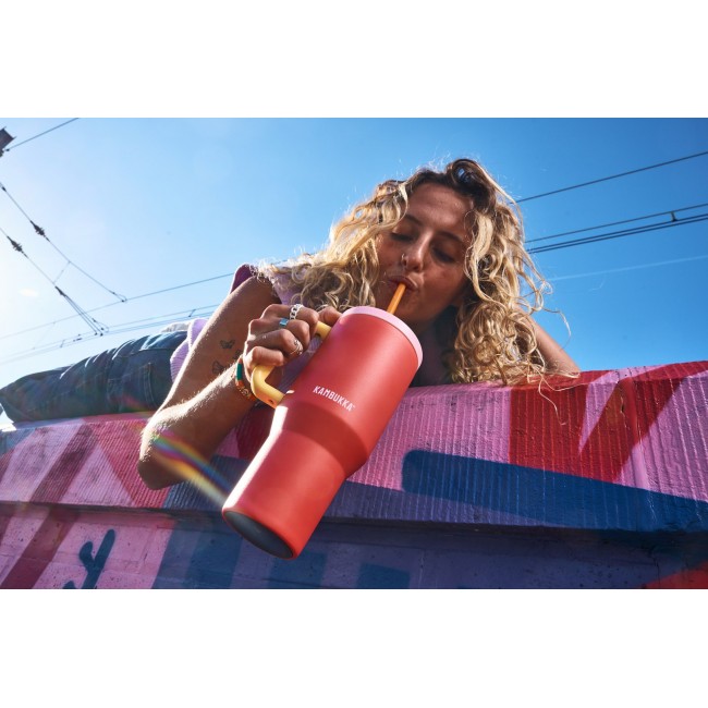 Thermal mug with telescopic straw Kambukka Rio Tumbler 950ml Pink Papaya