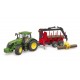 BRUDER John Deere 7R 350 with forestry trailer and 4 trunks
