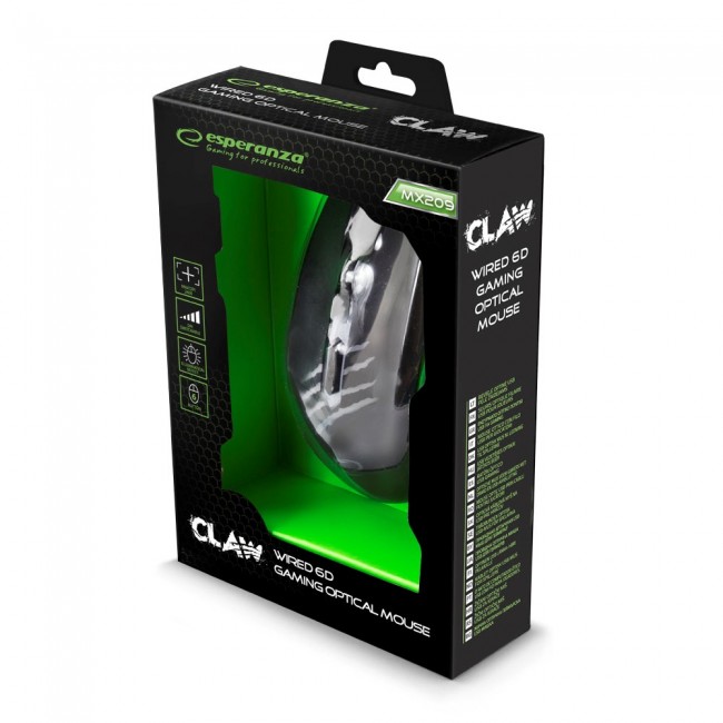 Esperanza EGM209G mouse Right-hand USB Type-A Optical 2400 DPI