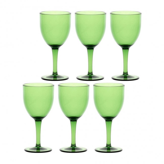 ROSE&TULIPANI FIABA Set of 6 Acrylic Wine Glasses 400 ml, Green ROSE&TULIPANI FIABA Set of 6 Acrylic Wine Glasses 400 ml, Green
