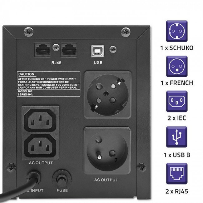 Qoltec 53770 uninterruptible power supply (UPS) Line-Interactive 1.5 kVA 900 W 2 AC outlet(s) Qoltec 53770 uninterruptible power supply (UPS) Line-Interactive 1.5 kVA 900 W 2 AC outlet(s)