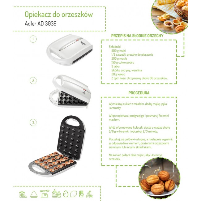Peanut/cookie toaster (24 pieces) Adler AD 3039 white Peanut/cookie toaster (24 pieces) Adler AD 3039 white