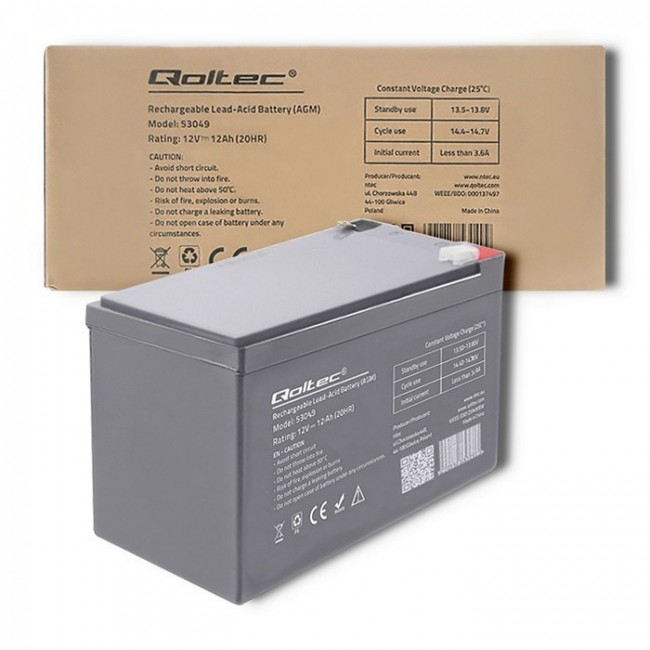 Qoltec 53049 AGM battery | 12V | 12Ah