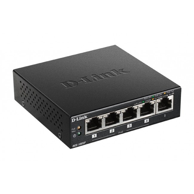 D-Link DGS-1005P/E network switch Unmanaged Gigabit Ethernet (10/100/1000) Power over Ethernet (PoE) Black D-Link DGS-1005P/E network switch Unmanaged Gigabit Ethernet (10/100/1000) Power over Ethernet (PoE) Black