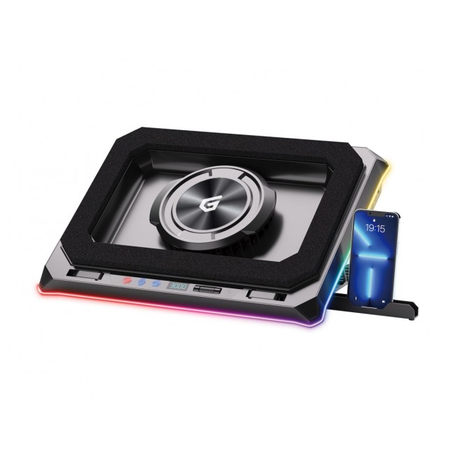 Conceptronic THYIA03B Turbofan Gaming Laptop Cooling Pad with USB Hub, RGB, Sealed Foam, Mobile Holder