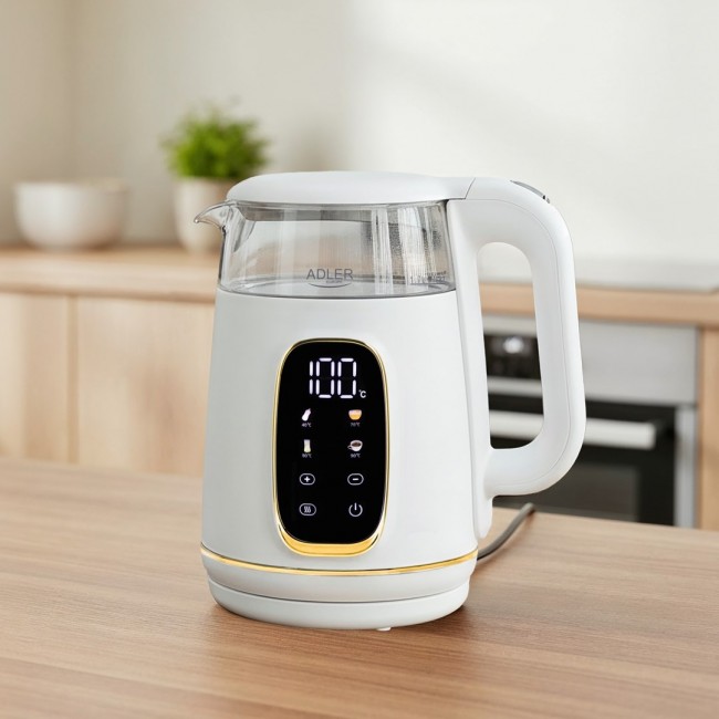 Adler AD 1305WG electric kettle 1.7 L 2200 W Transparent, Gold, White