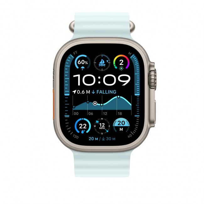 Apple 49mm Ice Blue Ocean Band Extension - Natural Titanium Finish